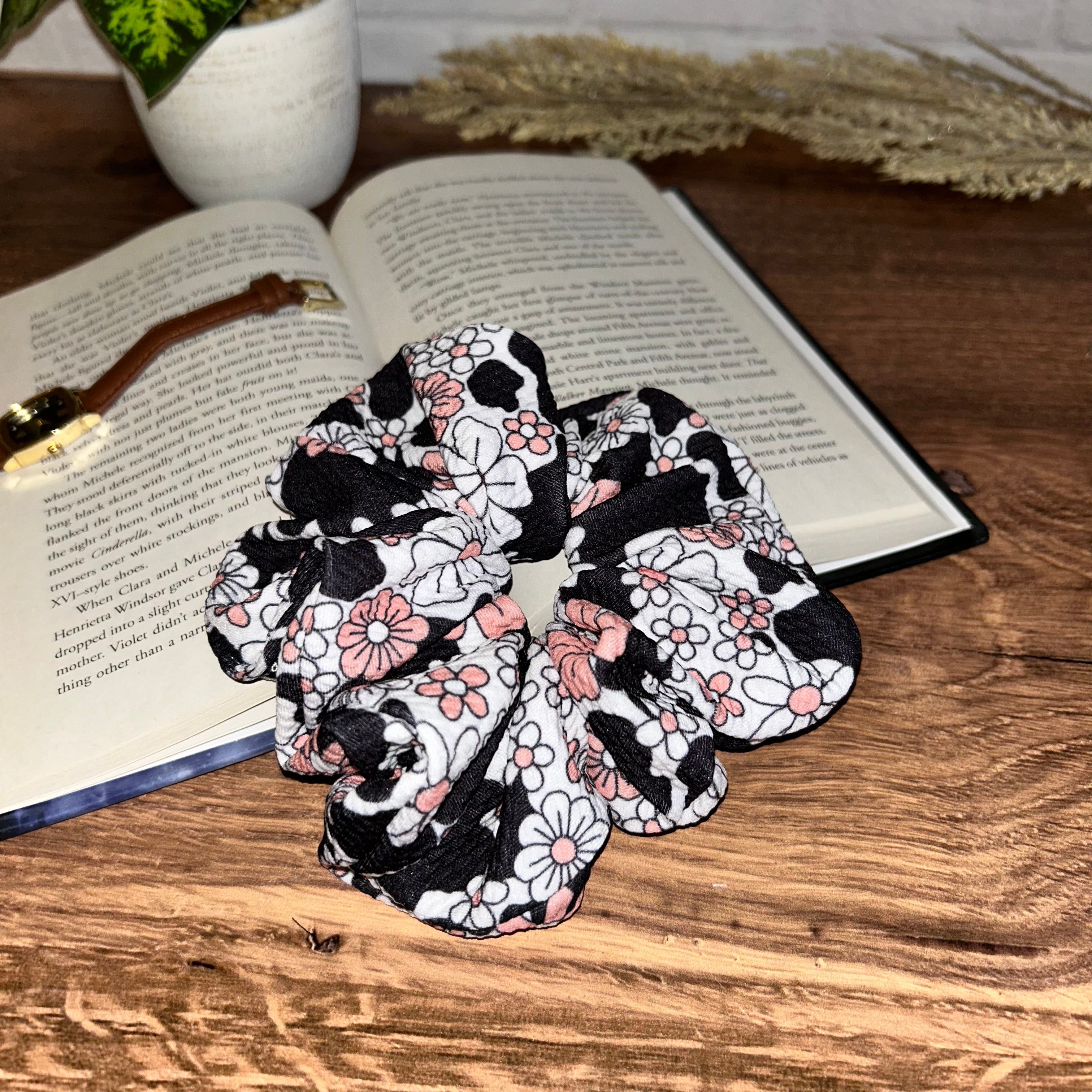 Floral Cow Print Bullet Scrunchie